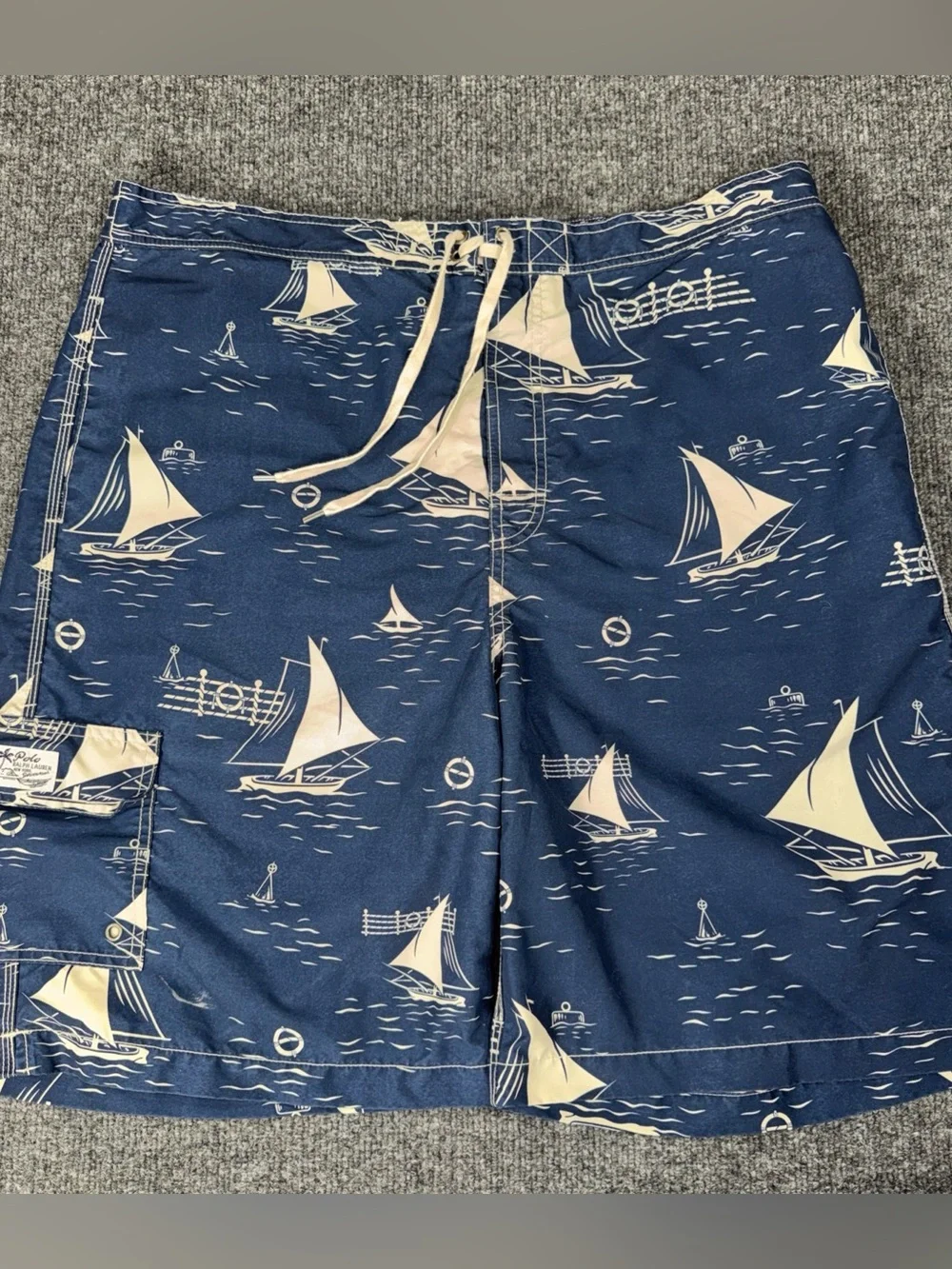 Polo Ralph Lauren Nautical Swim Trunks Men’s XL Sailboat Navy White